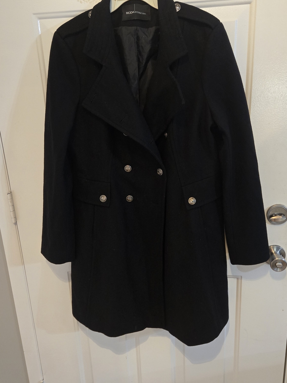 Moda International Vintage Y2K Black Corset Lace Up Back Mid Length Pea Coat